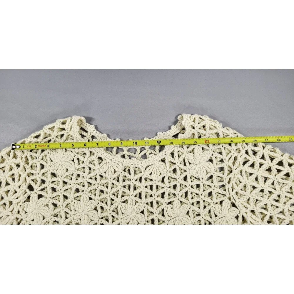 Hippie Laundry Cream Crochet Flower Open Knit Sweater Size 2XL , Boho Bohemian